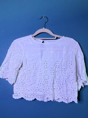 White Eyelet Crochet Crop Top - Lightweight Women's crop top